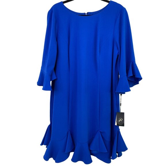 Adrianna Papell Blue Knit Crepe Ruffled Sheath Dress Size 18W NWT - Picture 10 of 13